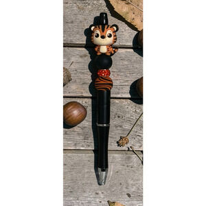 Custom Pen Baby Tiger Animal Print Orange Bling Beaded Black Ink Handmade